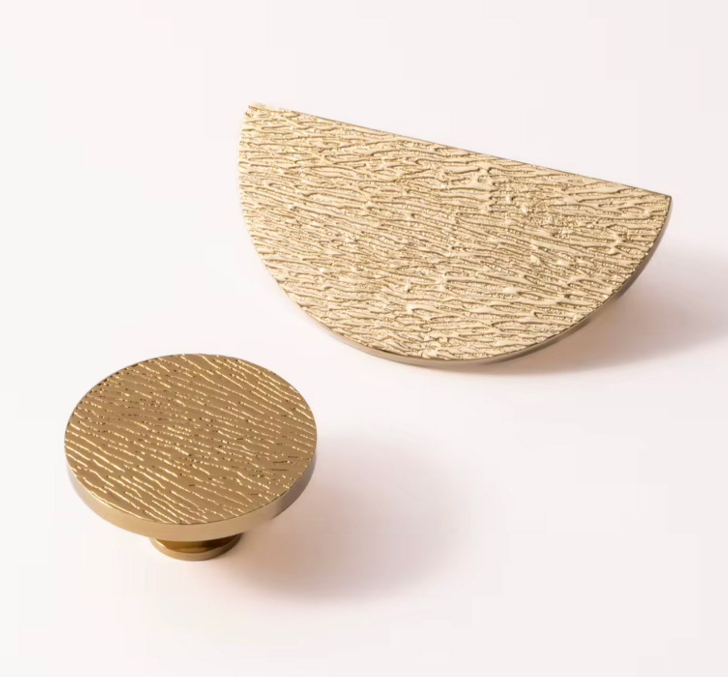 Cabinet Knobs Wood Grain Half-Moon Collection Polished Brass
