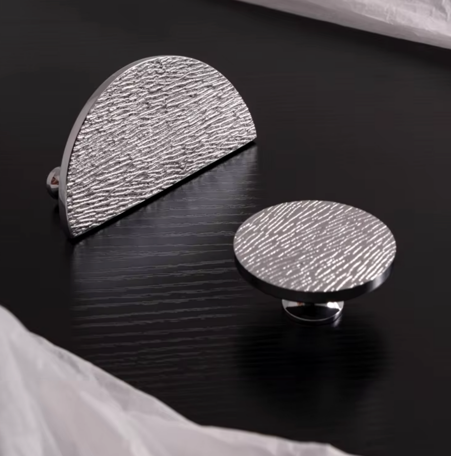 Cabinet Knobs Wood Grain Half-Moon Collection Polished Chrome
