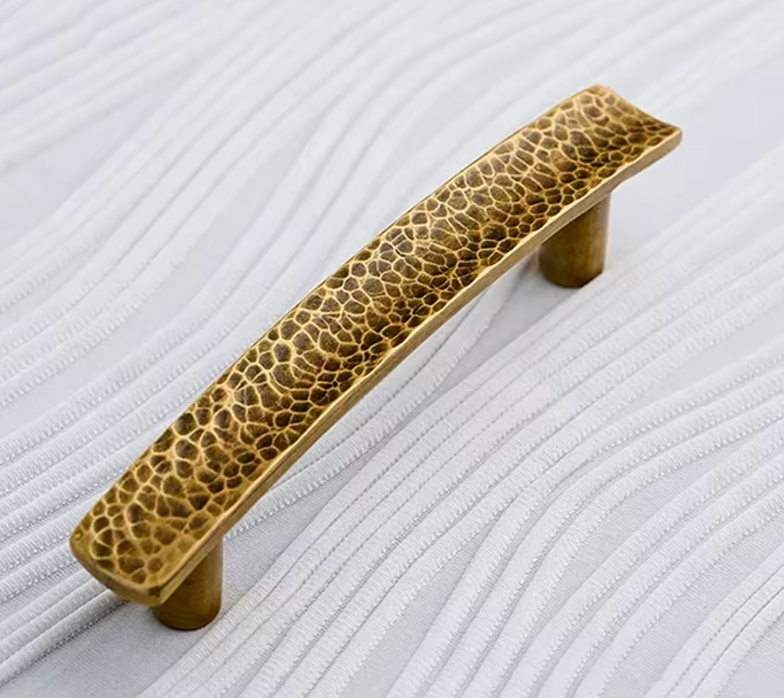 Cabinet Pull Handle Artisan Curved Hand Hammered Collection Antique Brass