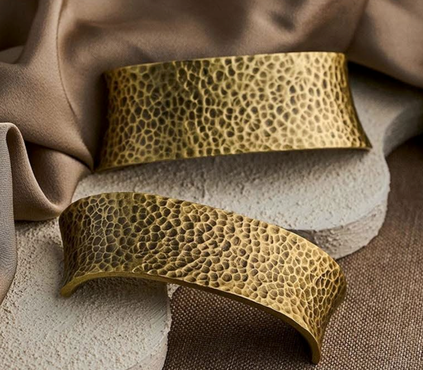 Cabinet Pull Handle Artisan Curved Hand Hammered Collection Antique Brass
