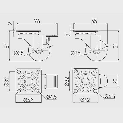 Castor-Wheels-Swivel-Furniture-35mm-Wheel-with-brake