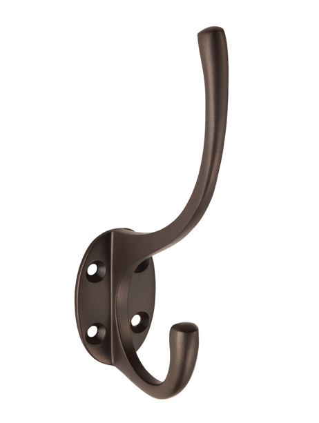 A single dark bronze wall hook with a mounting plate, shown against a plain white background.