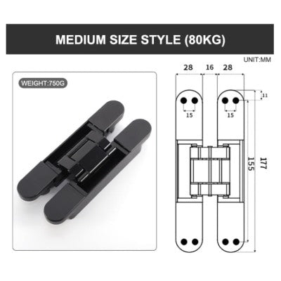 Concealed Adjustable Invisible Door Hinge 80kg