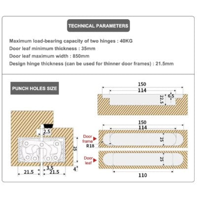 Concealed Adjustable Invisible Door Hinge 40kg