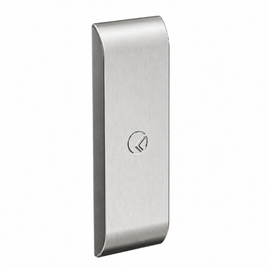 A brushed silver metal cover with a minimalist circular logo in the center, shown on a plain white background.