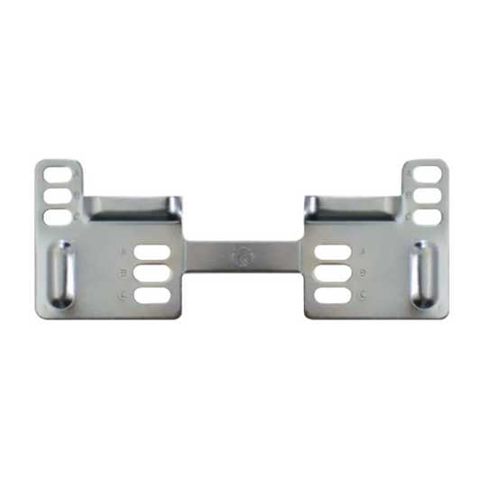 A silver metal mounting bracket or hardware clip with pre-drilled screw holes, shown against a plain white background.
