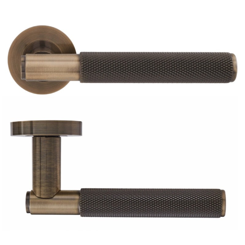 Eclipse Knurled Insignia Lever Door Handle On Rose Antique Bronze