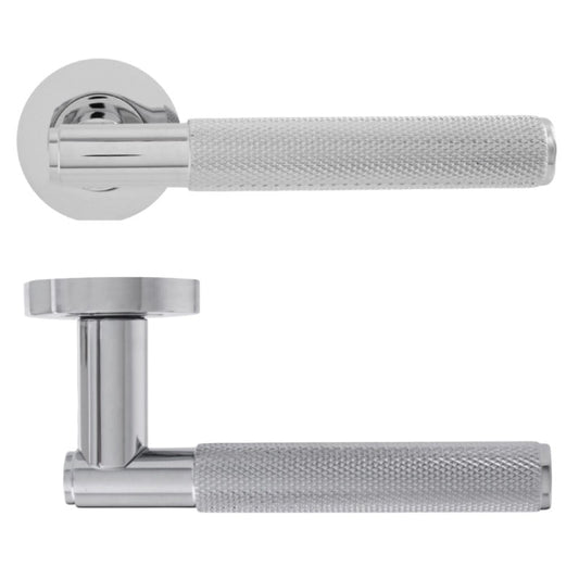 Eclipse Knurled Insignia Lever Door Handle On Rose Polished Chrome