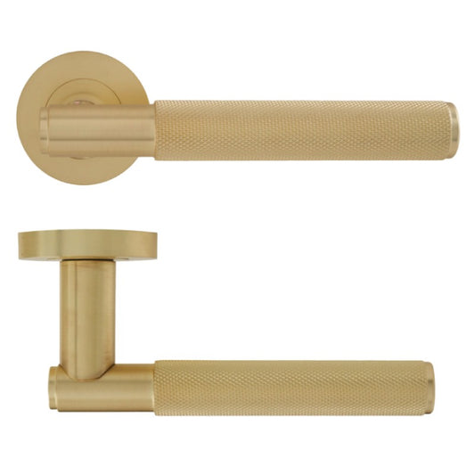 Eclipse Knurled Insignia Lever Door Handle On Rose Satin Brass