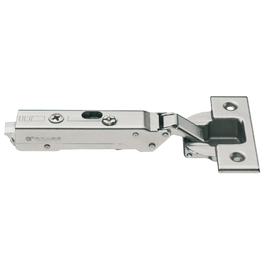 A polished stainless steel hinge, specifically a T-MAZE brand cabinet hinge, shown from a side profile view against a solid white background.