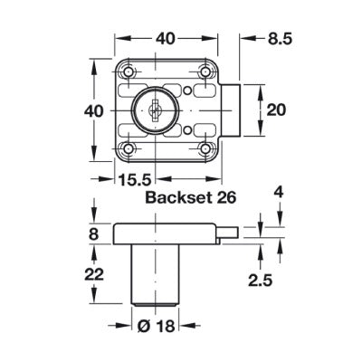 Hafele Drawer Rim Lock Ø18 mm Cylinder Left Hand