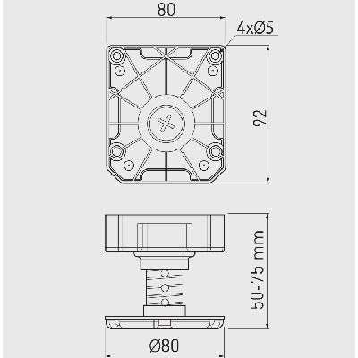 Heavy Duty Adjustable 50-75 mm Kitchen Cabinet Plinth Feet