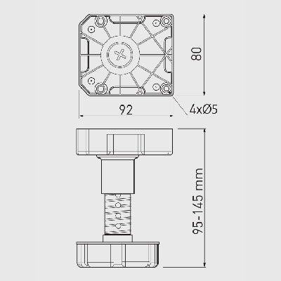 Heavy Duty Adjustable 95-145 mm Kitchen Cabinet Plinth Feet