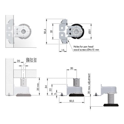 Cabinet Adjustable Feet Integrato Tech G for Aligning Heavy Furniture