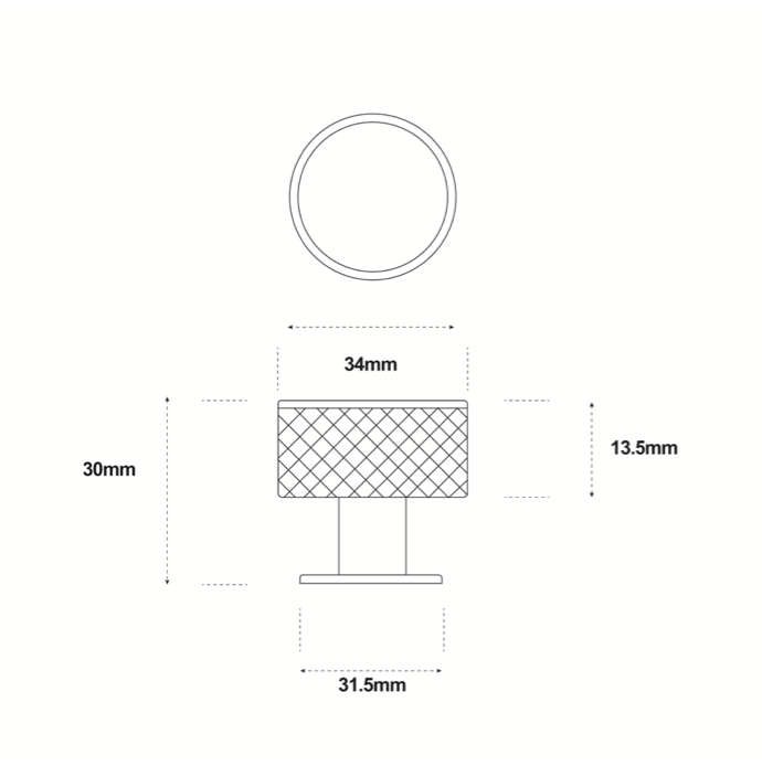 Knurled Radio Cabinet Knob Satin Brass 34mm