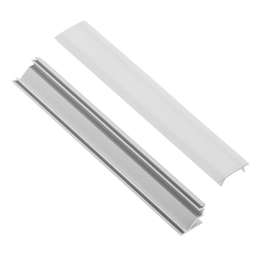 A set of silver metal mounting hardware components, including two long channel profiles, two small bracket pieces, and two triangular clips, arranged on a plain white background.