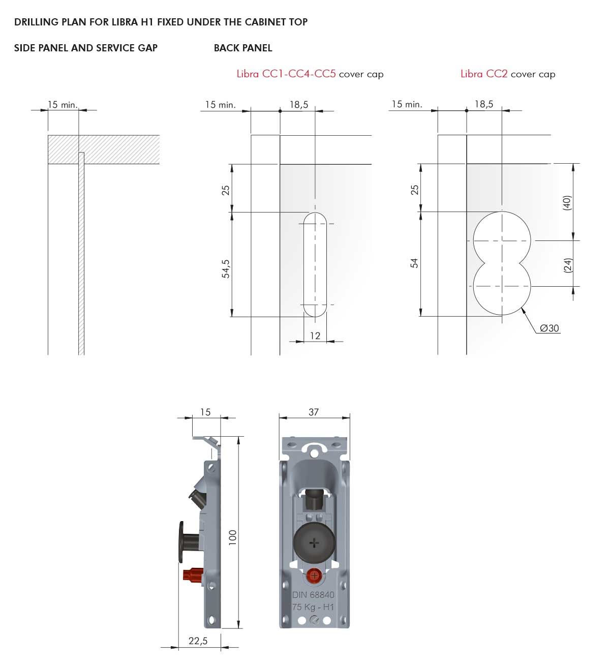 Libra Concealed Cabinet Hanger H1 Unhanded Fixing