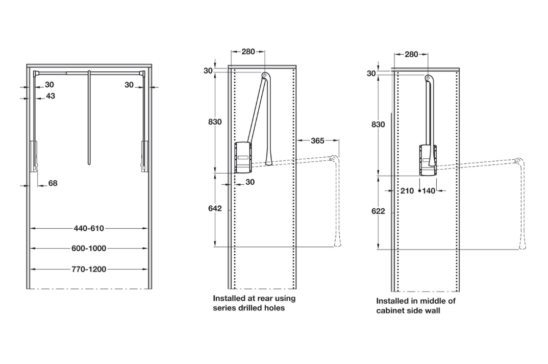 Medium Duty Pull Down Wardrobe Rail Lift Black