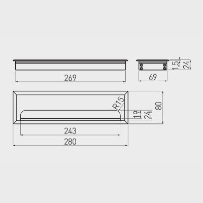 Metal Desk Grommet 80x280mm Satin Computer Wire Cover