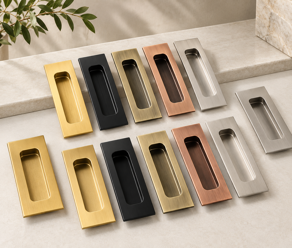 Recessed Flush Sliding Door Handle Rectangular Inset Cabinet Handle