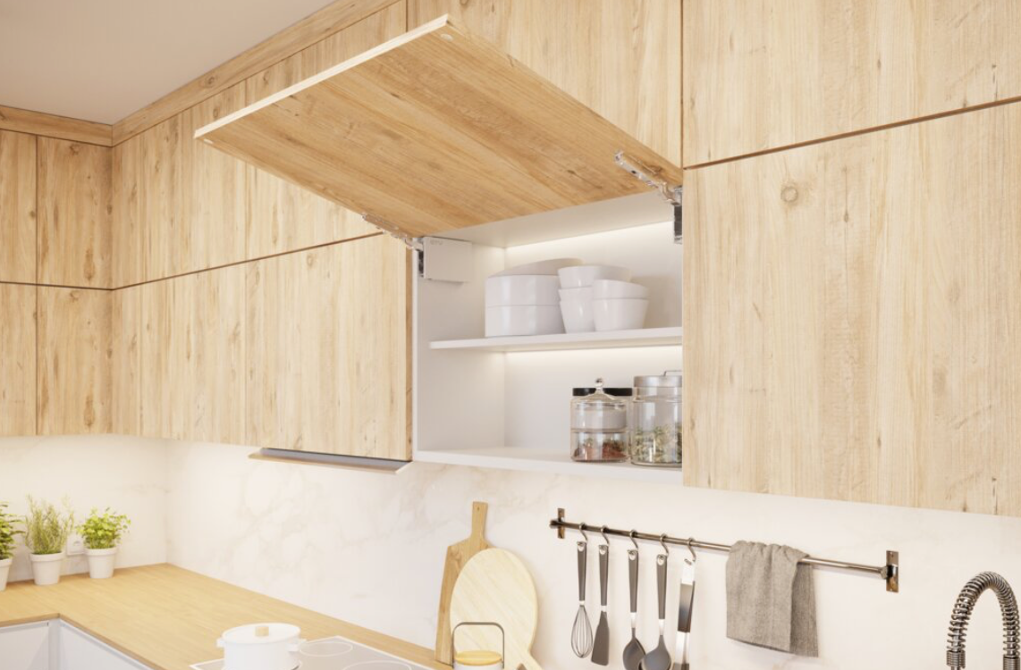 Push to Open Lift Mechanism Stay Cabinet Hinge Set White