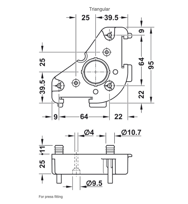 Hafele Axilo 78 Plinth Triangular Foot Top Section Press Fixing