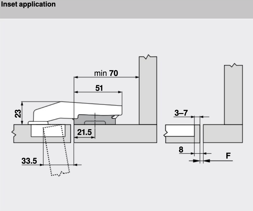 Blum 79T9550 Sprung 95° Inset Blind Corner Cabinet Hinge
