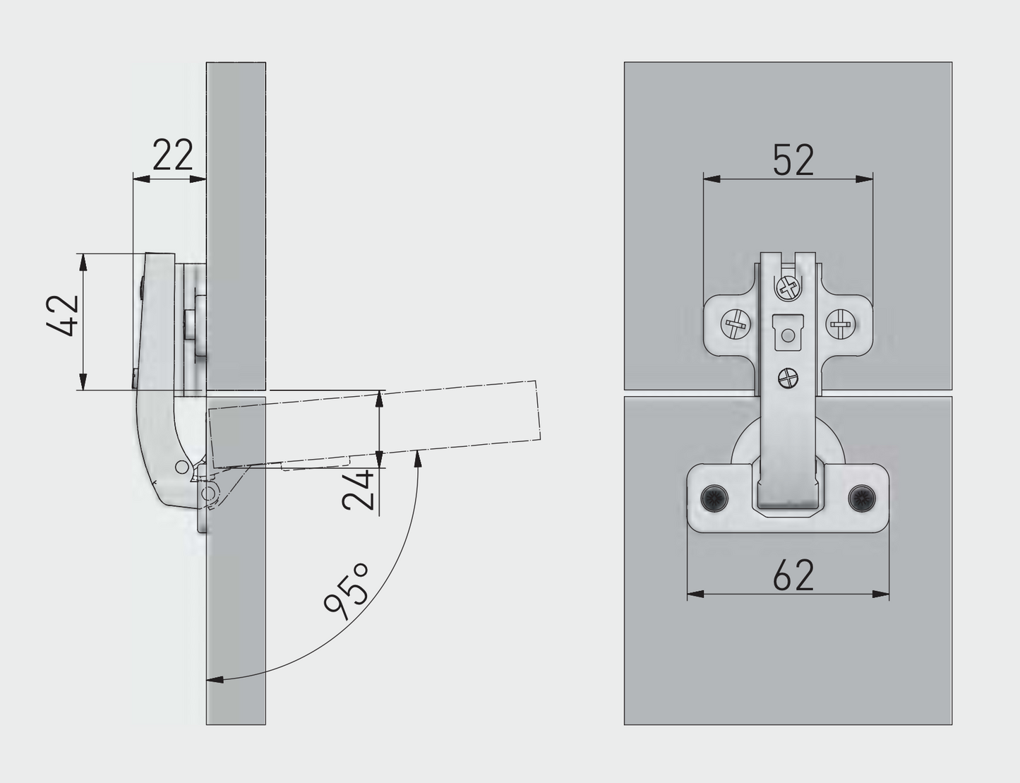 Cabinet Hinge Sprung 90° Short Arm Parallel Angular Blind Corner