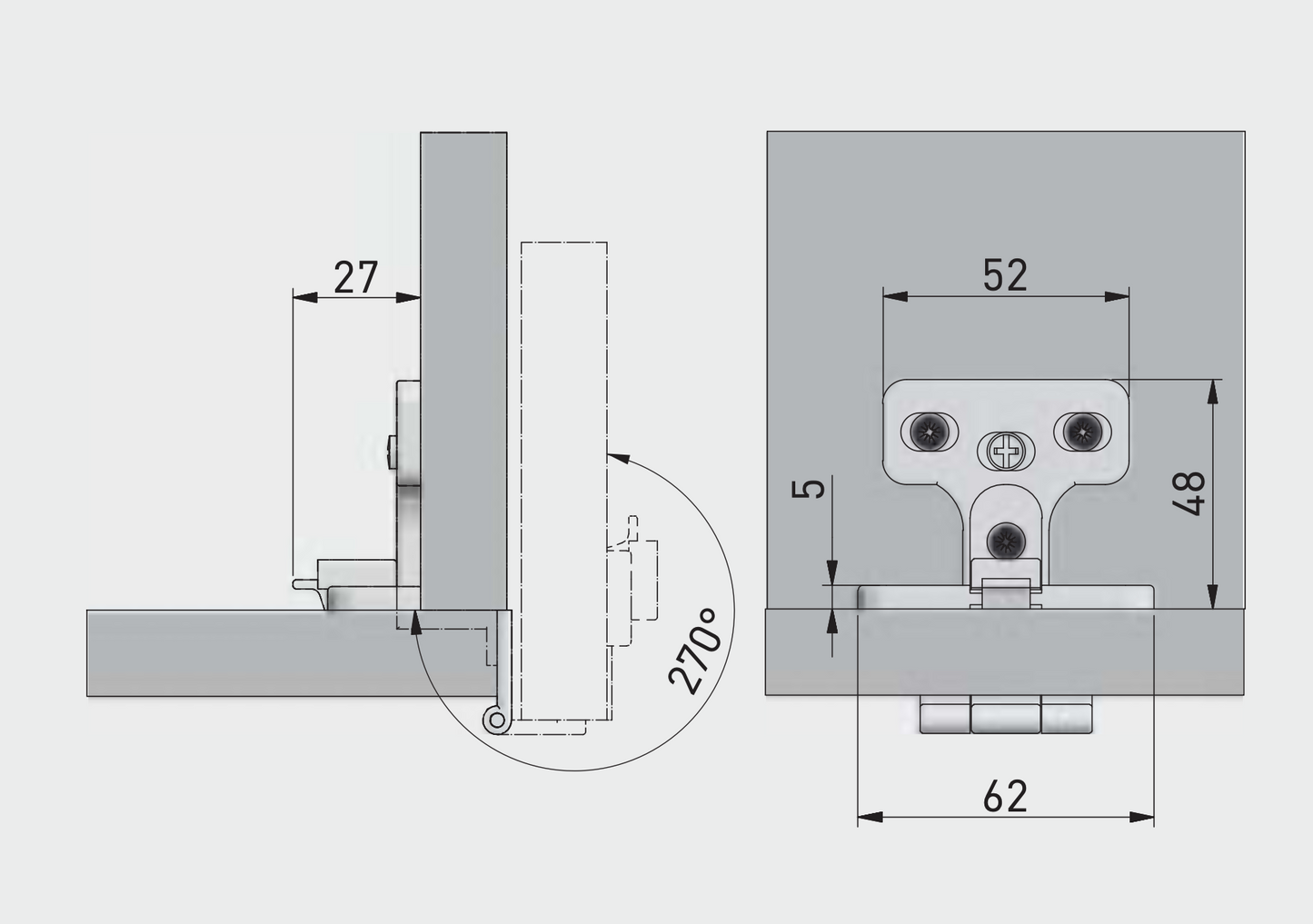 Cabinet Hinge Sprung 270° Full Overlay