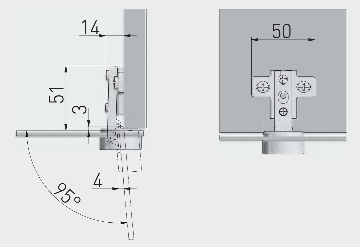 Cabinet Hinge Sprung 95° Full Overlay Glass Door D-Shape