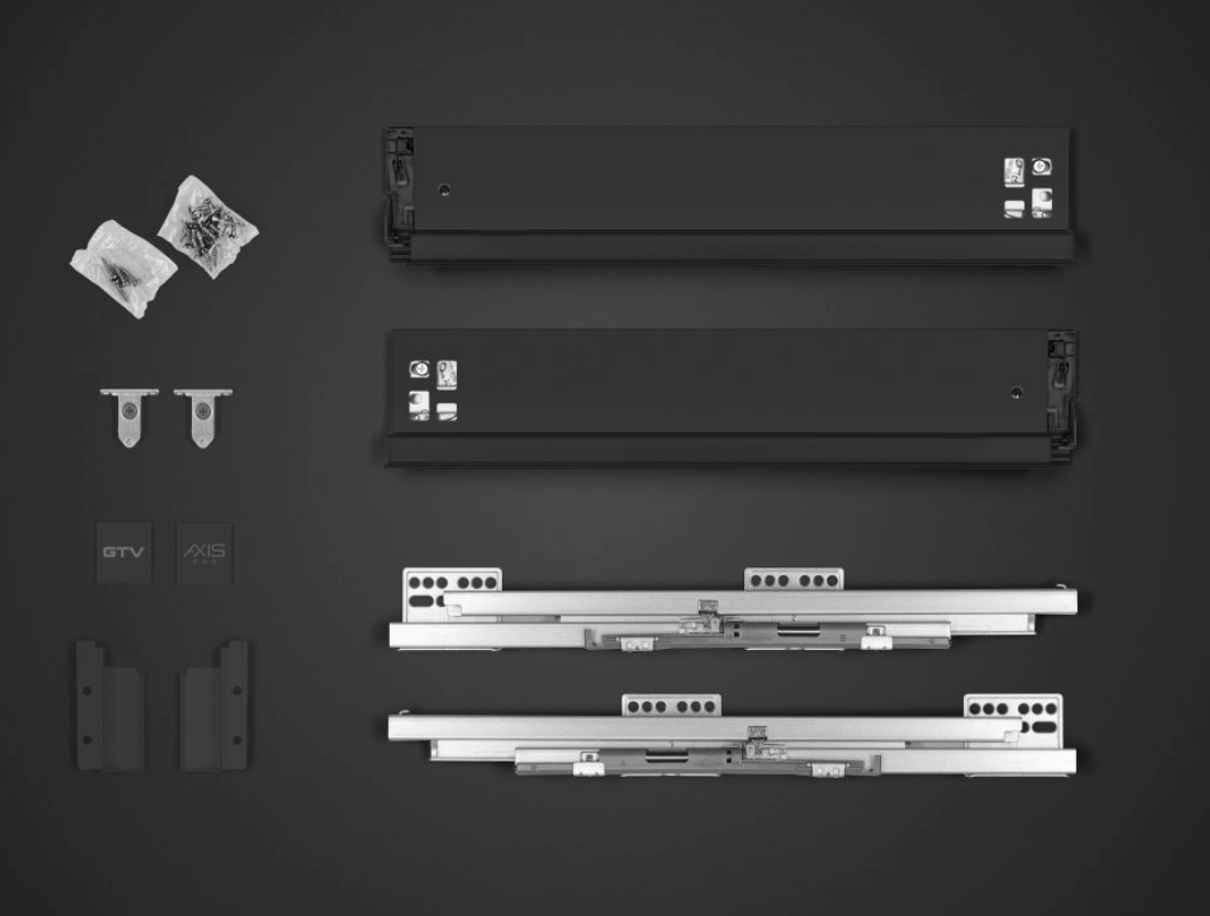 Metal Drawer Set Low Black AxisPro Slim Box System A86mm