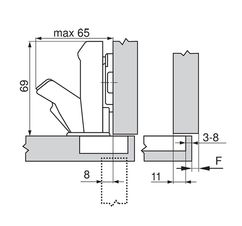 Blum 91A6550 MODUL 170° Wide Angle Overlay Cabinet Hinge