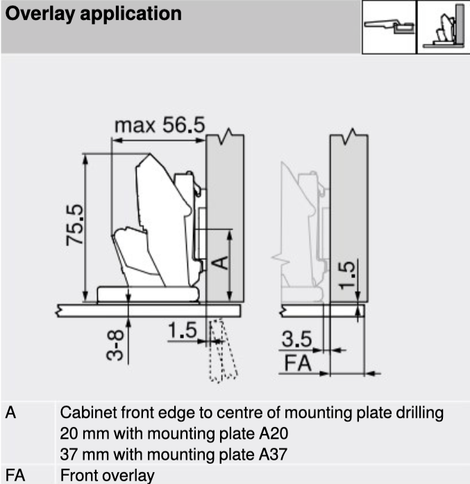 Blum 71B4500C Blumotion 110° Full Overlay Cristallo Glass Hinge