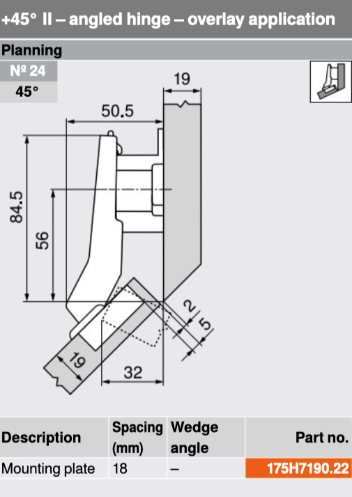 Blum 79B3558 Blumotion Overlay Angled Hinge 45° II Cabinet Hinge