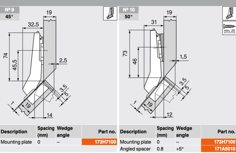 Blum 79B3558 Blumotion Overlay Angled Hinge 45° II Cabinet Hinge