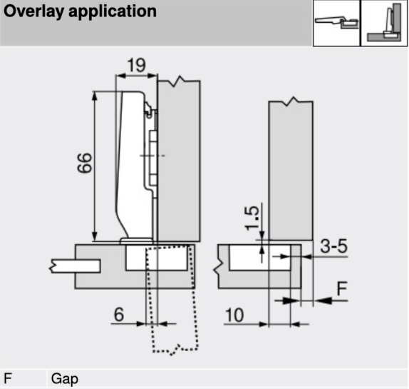 Blum 71T0550 Sprung 94° Full Overlay Mini Cabinet Hinge