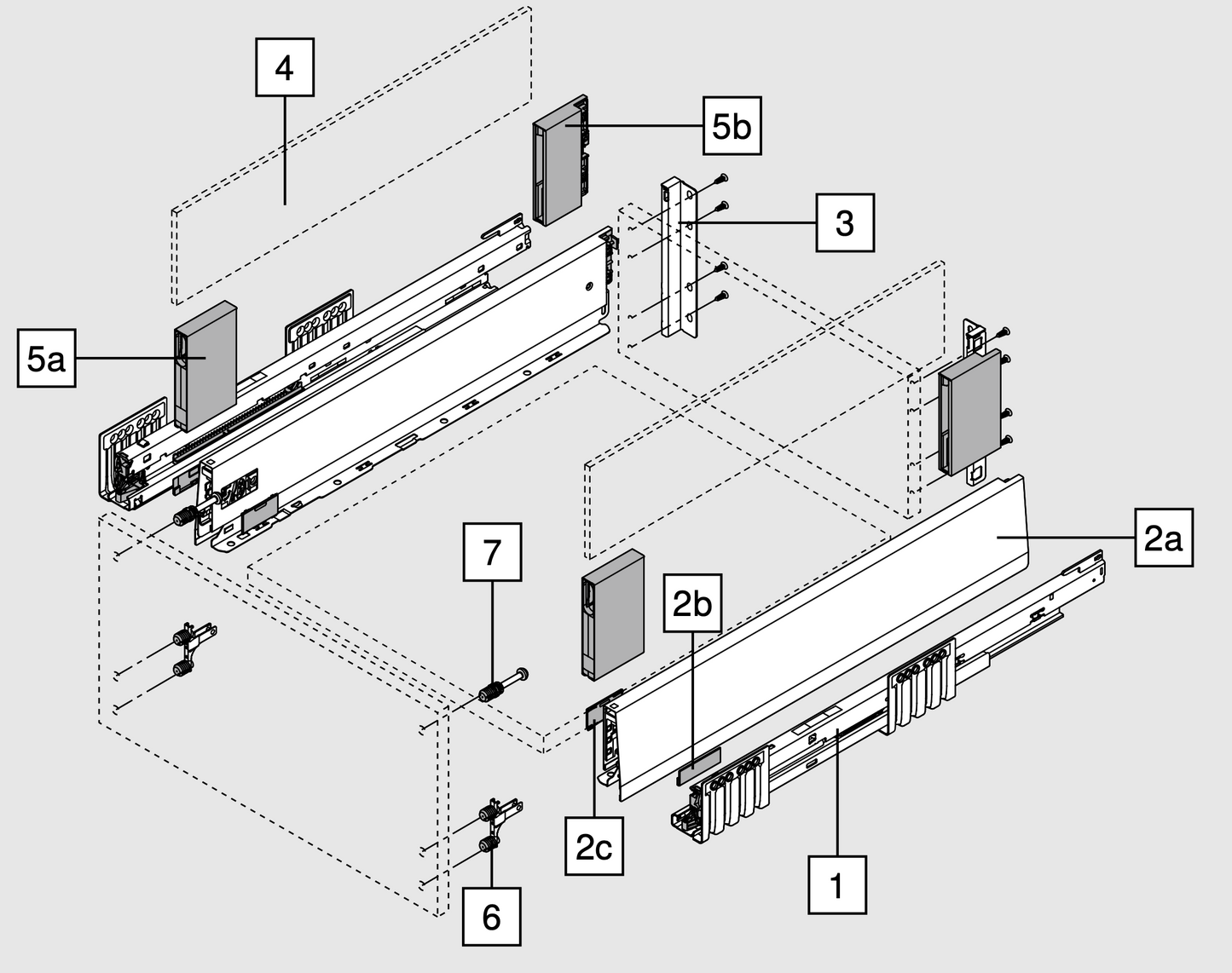 Blum MERIVOBOX Drawer Set E Height BOXGLASS Orion Grey
