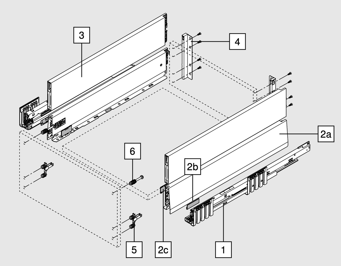Blum MERIVOBOX Drawer Set E Height BOXCAP Orion Grey