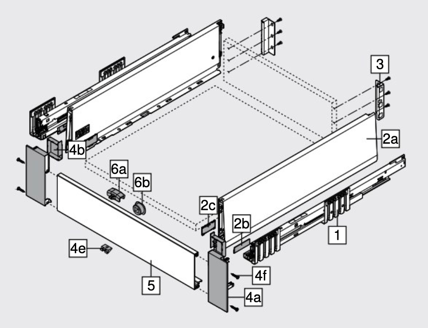Blum MERIVOBOX Drawer Set K Height INTERNAL Orion Grey