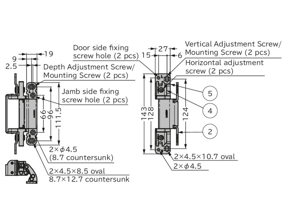 Concealed Surface Mounted Sugatsune HES 150 Door Hinge