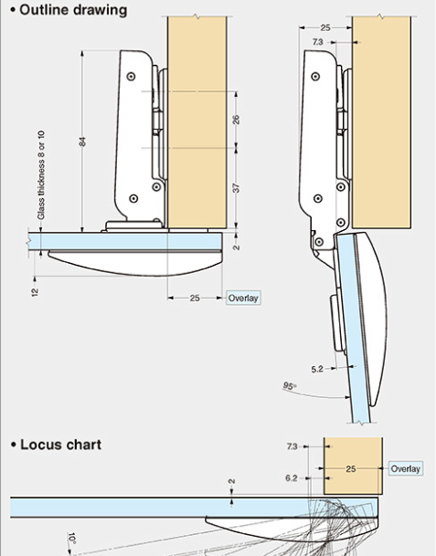 Sugatsune J95 Hinge Face Plate For Glass Door
