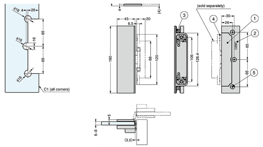 Glass Bracket for Concealed Sugatsune HES3D-120 Door Hinge