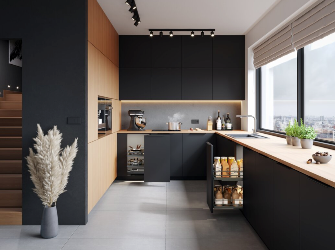 Pull Out Two Tier Solid Wire Baskets Soft Close Anthracite