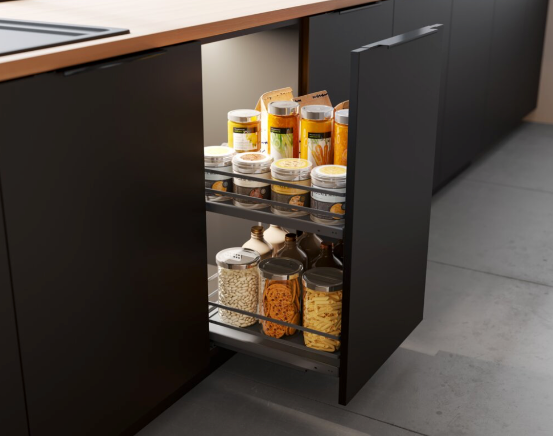 Pull Out Two Tier Solid Wire Baskets Soft Close Anthracite