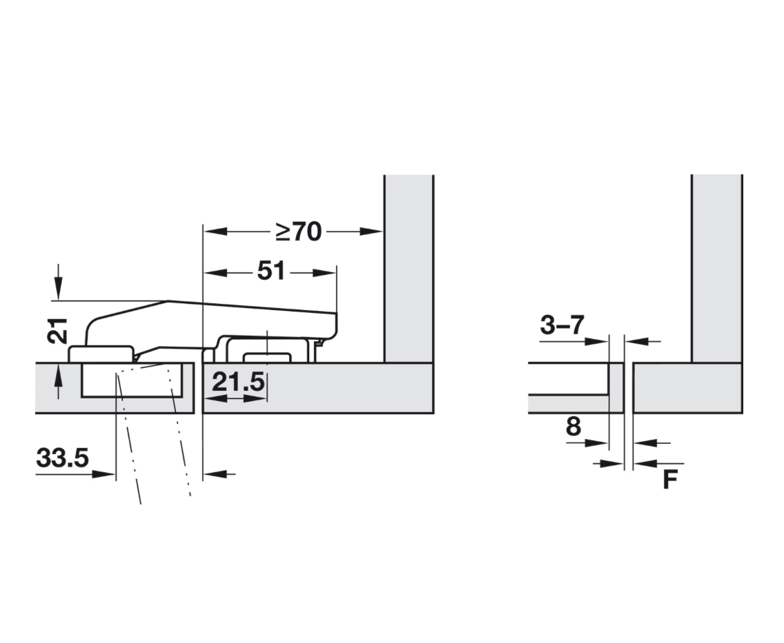Blum 78T9550.TL UNSPRUNG 95° Inset Blind Corner Hinge