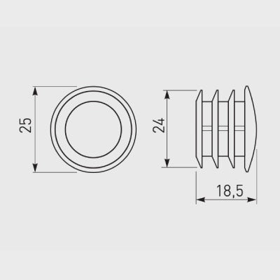 Wardrobe Rail 25mm Round End Cap Black