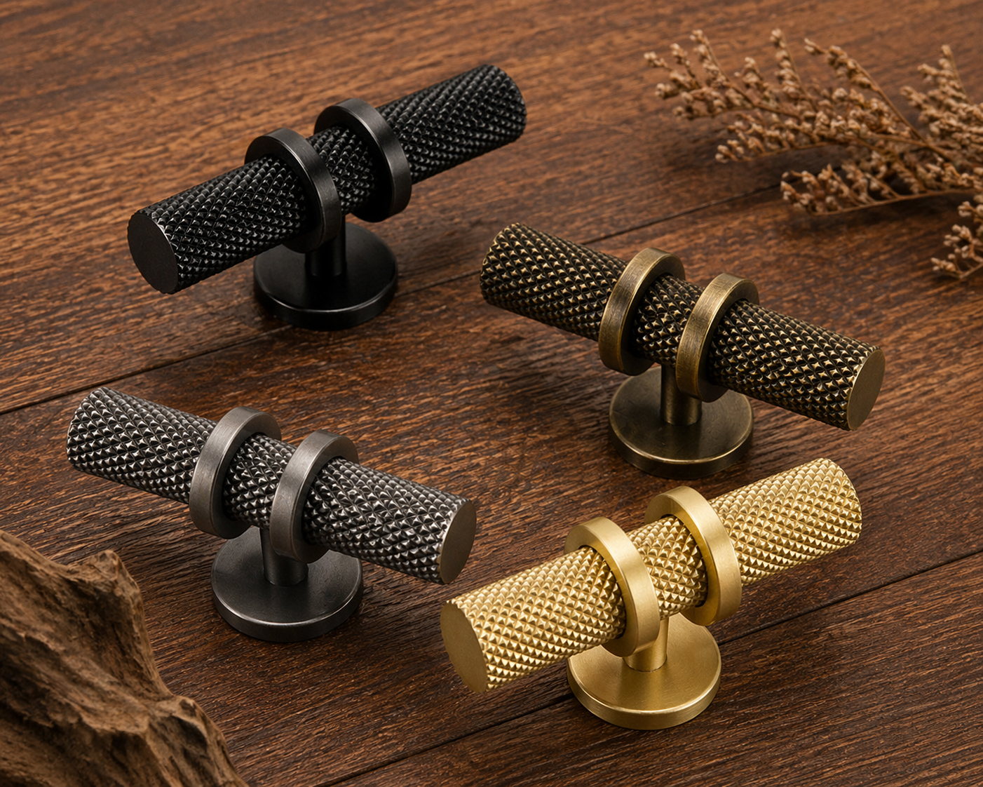 Barchester Knurled Doubled Ringed T-Bar Knob Satin Nickel