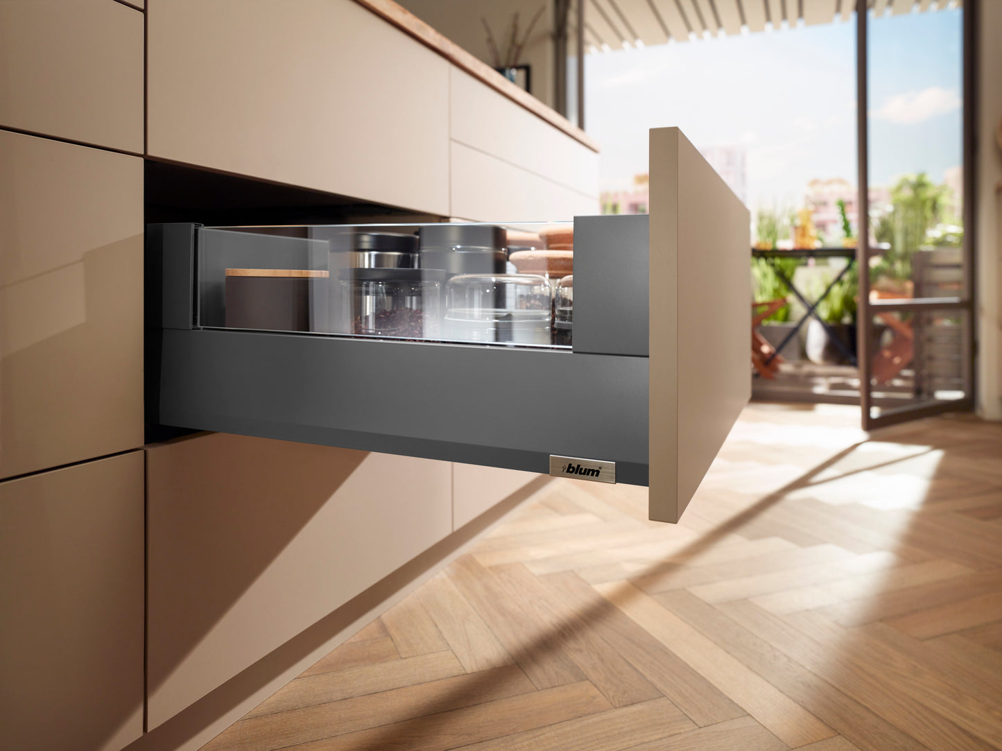 Blum MERIVOBOX Drawer Set E Height BOXGLASS Orion Grey