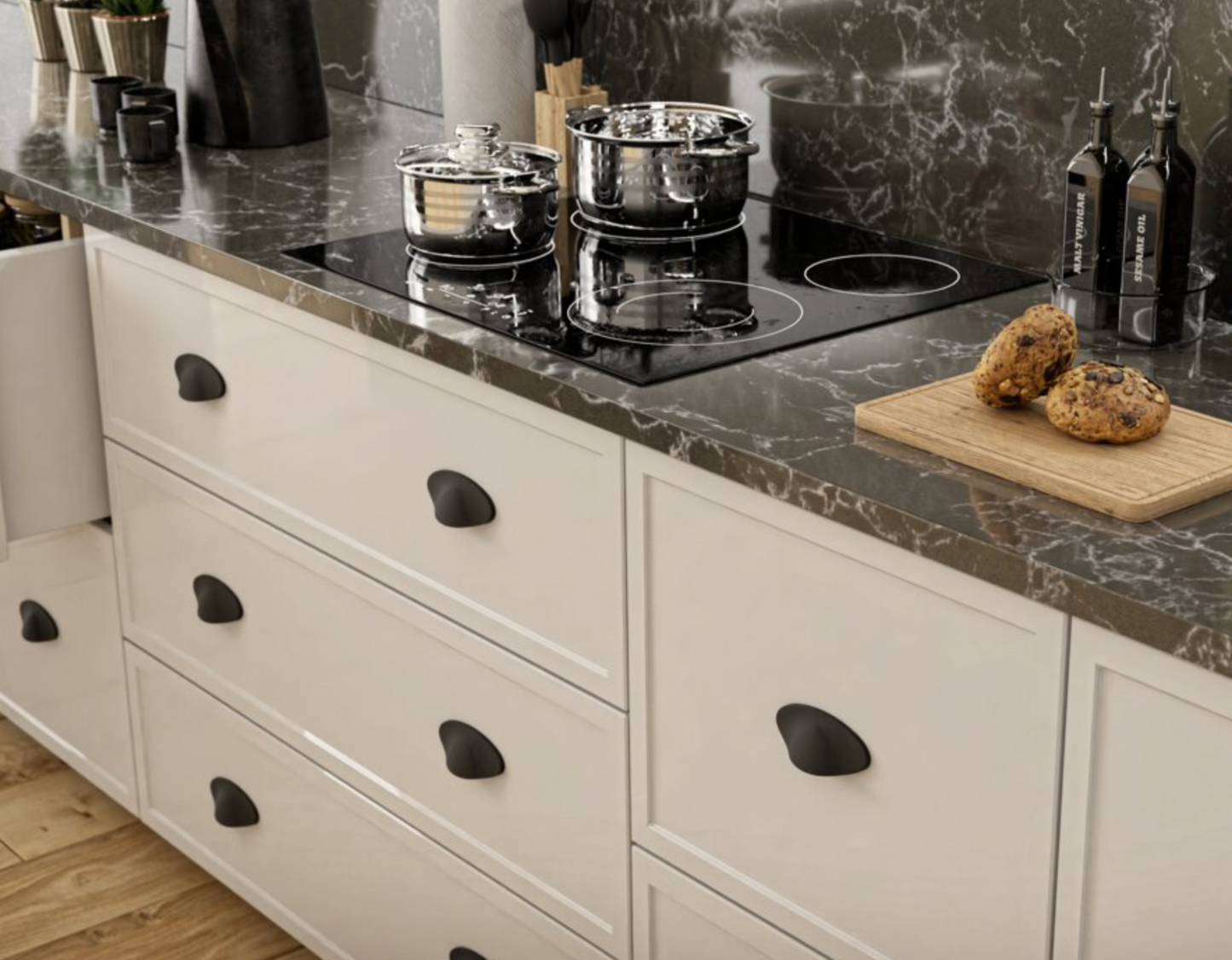 Cabinet Cup Pull Handle SHELL Matt Black