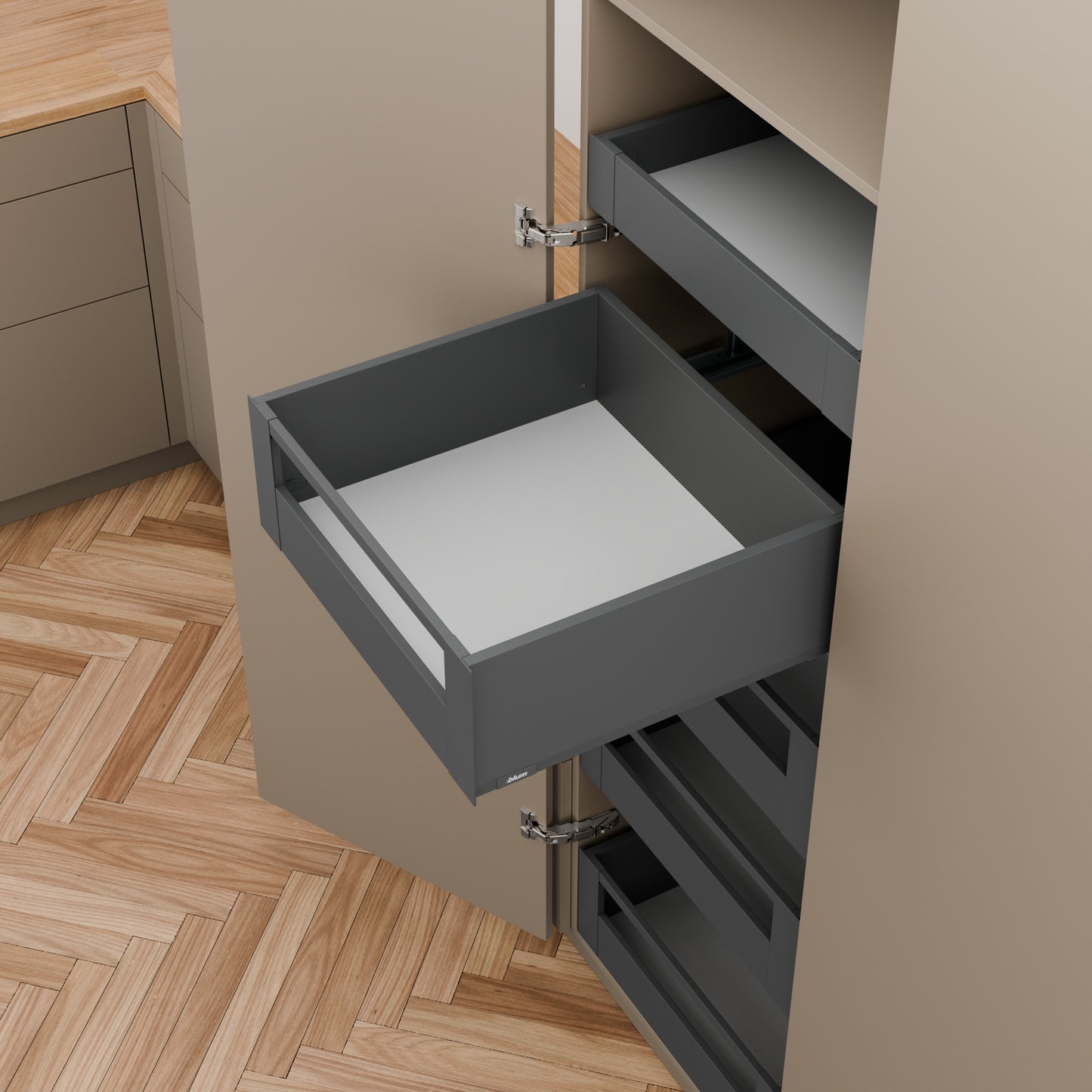 Blum MERIVOBOX Drawer Set E Height BOXCAP INTERNAL Orion Grey